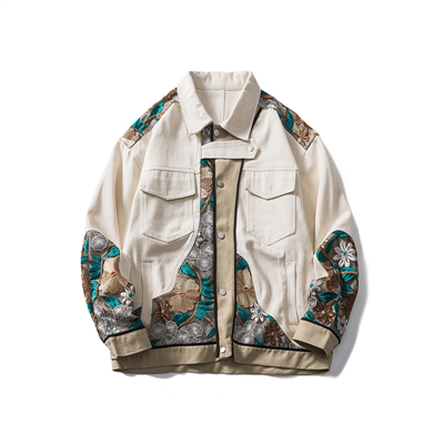 Canvas Patchwork Jacket Rau Txiv neej